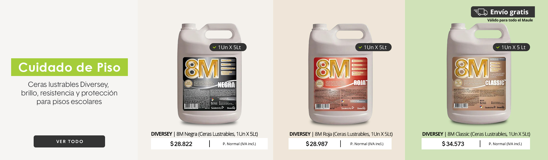Ceras lustrables profesionales Diversey para pisos de alto tránsito en colegios