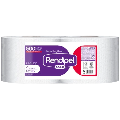 Papel-Higienico-Rendipel-Max-1-Hoja-500Mts-X-4Un-Cod-52305-