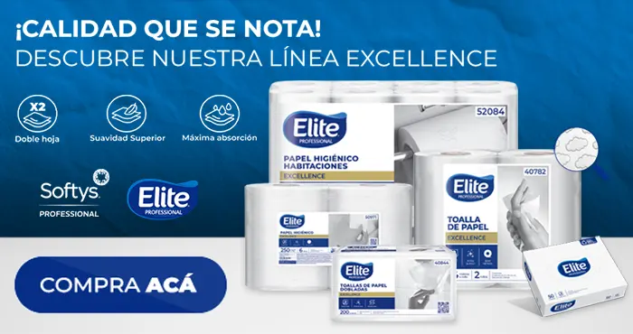 Imagen promocional de Elite Professional – línea Excellence de Softys. Distribuidor oficial Impa Ltda. Higiene institucional de alta calidad para empresas, clínicas, hoteles y más. Máxima absorción y suavidad.