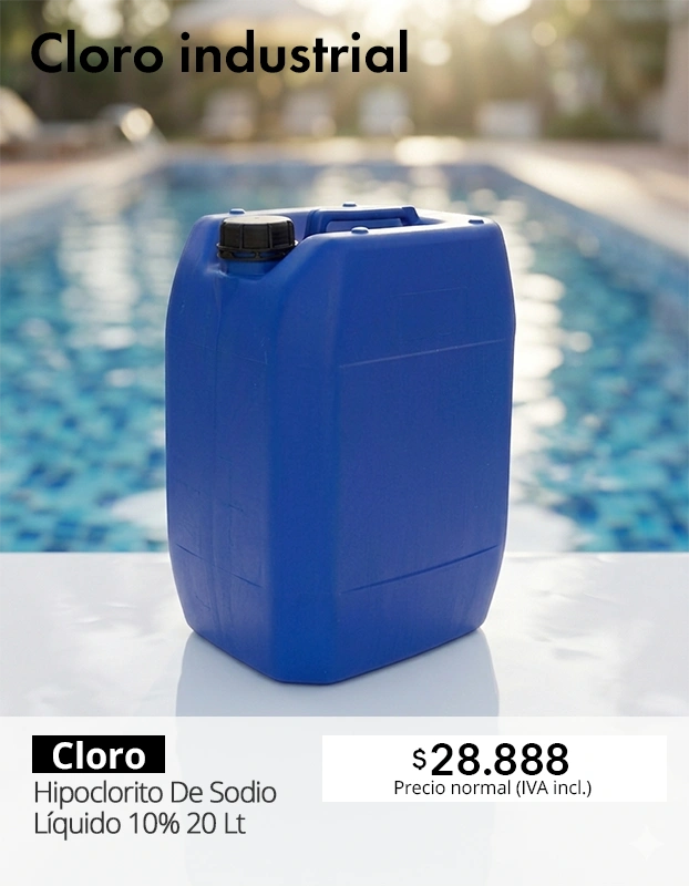 Cloro industrial hipoclorito de sodio líquido al 10% 20 litros para desinfección de superficies y uso profesional