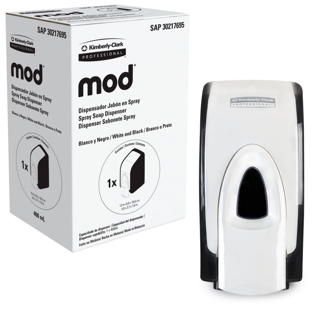 Dispensador MOD jabón/sanitizante en spray 400 ml (manual) – blanco/negro
