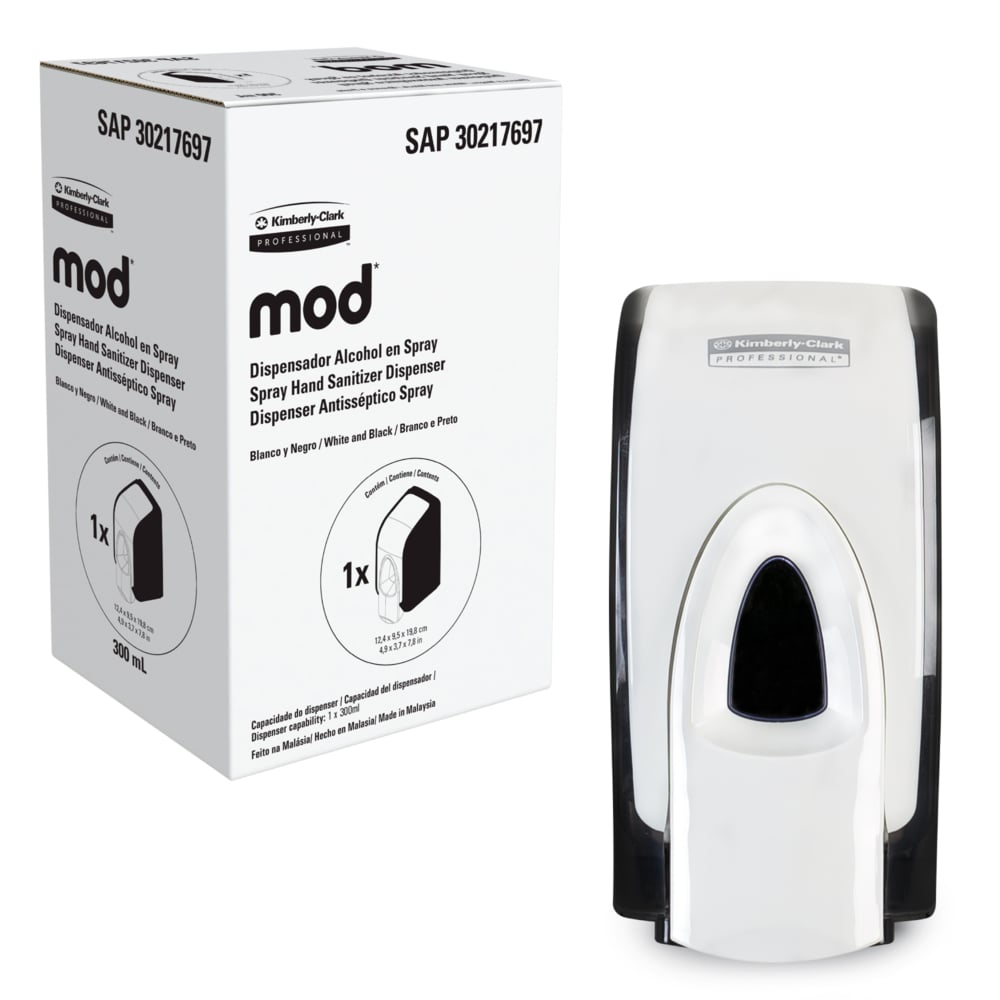 Dispensador MOD sanitizante en spray 400 ml (manual) — blanco/negro