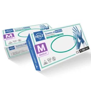 Guante de Nitrilo Heile M Celeste sin polvo, caja de 100 unidades para protección y manipulación profesional.