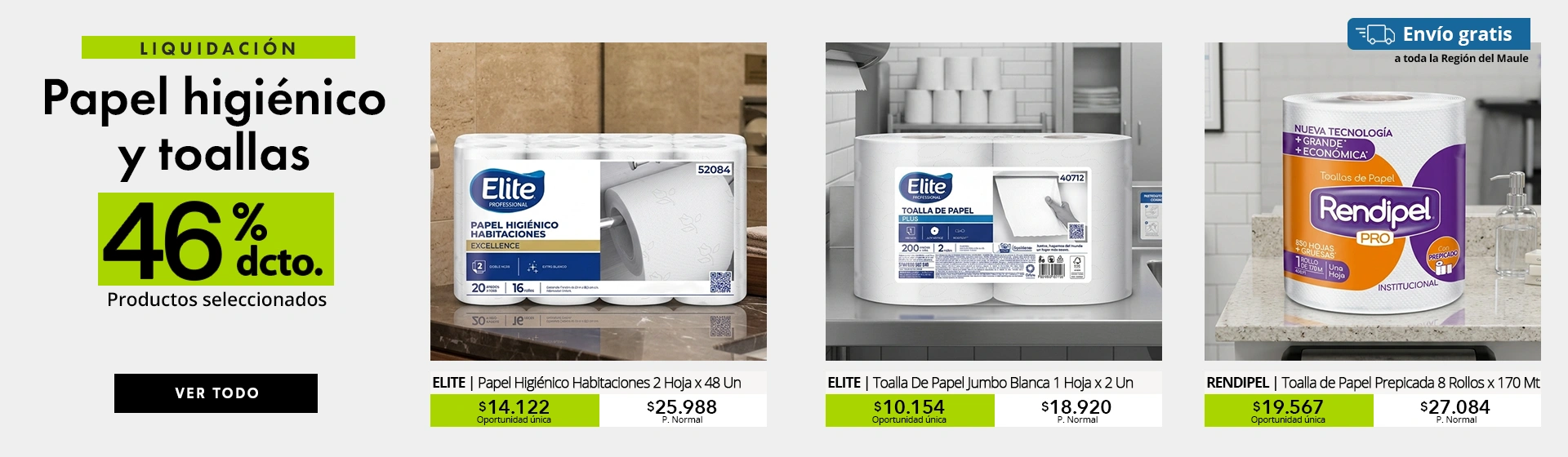 Liquidación papel higiénico y toallas Elite con 46% de descuento en productos seleccionados