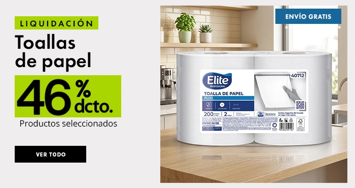 Liquidación de toallas de papel hasta 46% de descuento: Elite Evolution autocorte 250m, Rendipel Max 250m y Elite Jumbo blanca 200m