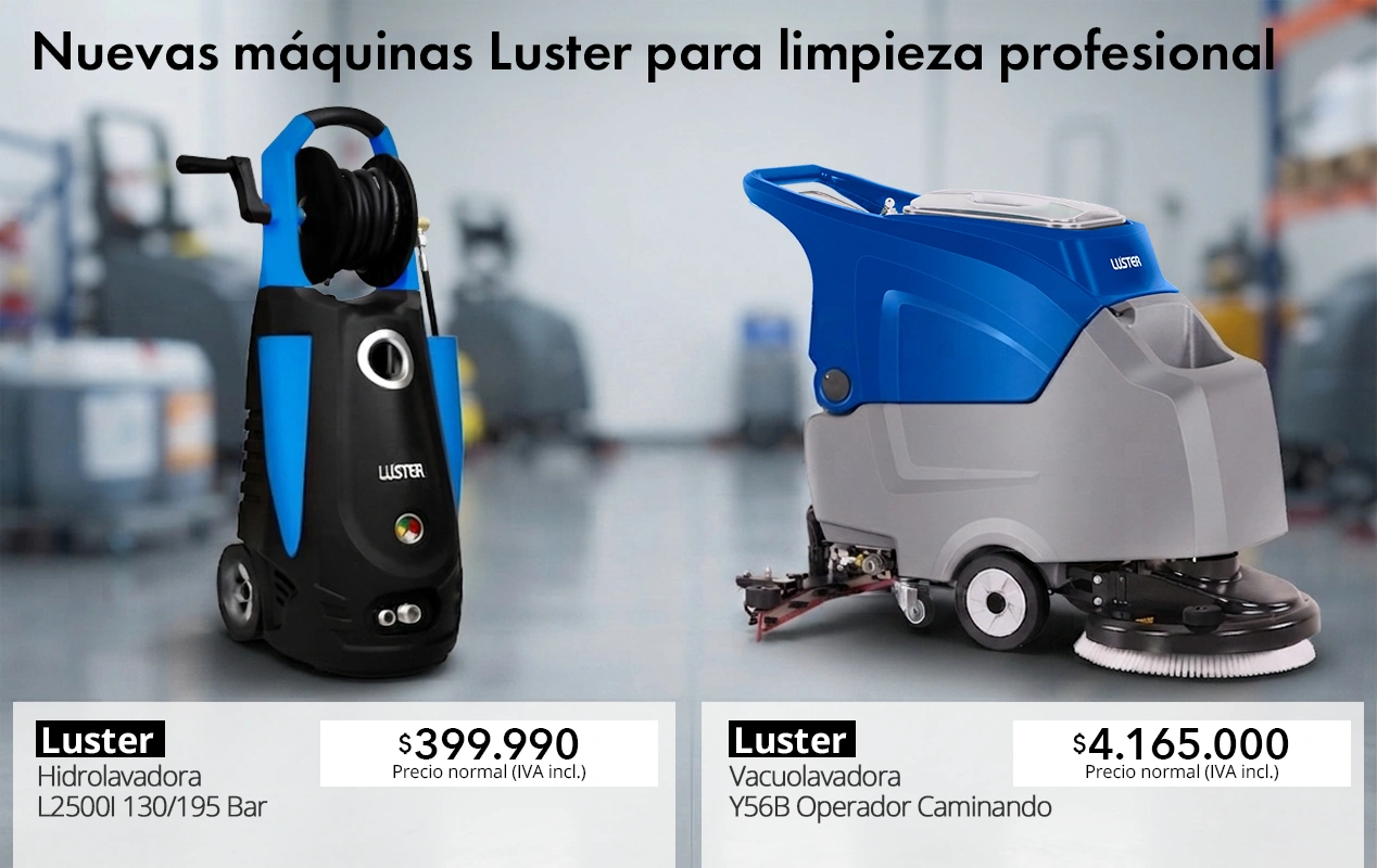 Nuevas máquinas Luster para limpieza profesional: Hidrolavadora L2500I 130/195 Bar y Vacuolavadora Y56B Operador Caminando.