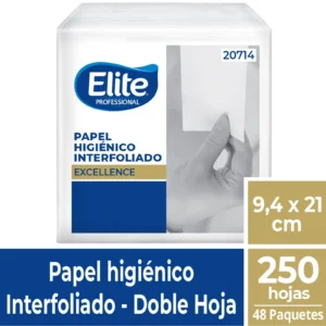Papel higiénico interfoliado Elite 2 hojas 250 un x 48 pq (caja 12.000 hojas)