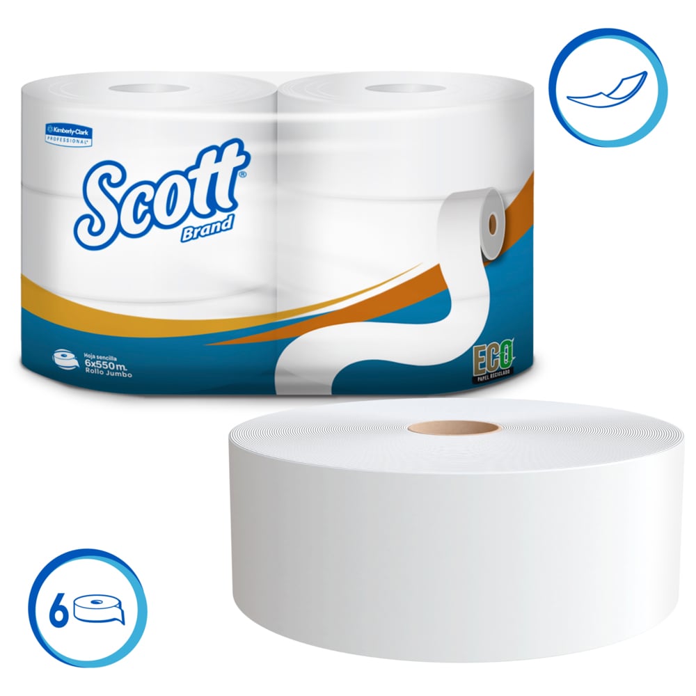 Papel higiénico Scott 1 hoja jumbo 6 un x 550 m (pack)