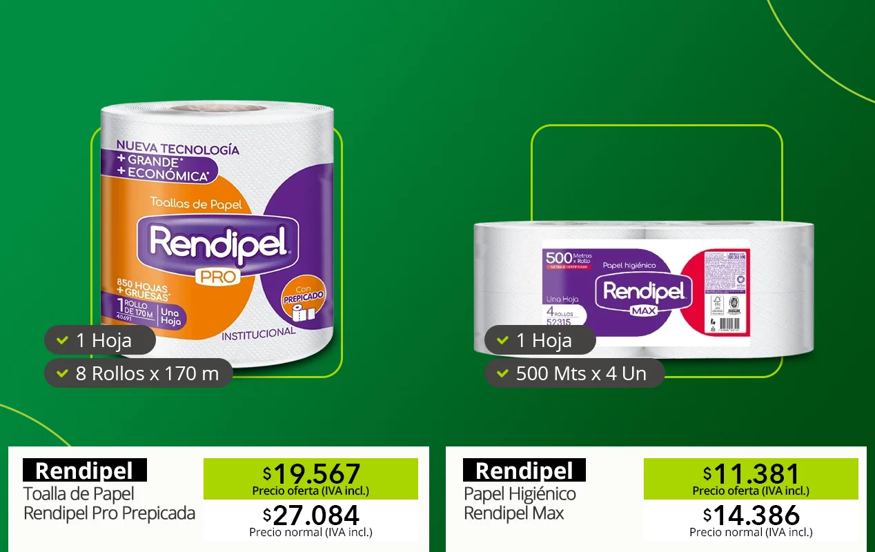 Toallas de papel Rendipel Pro y papel higiénico Rendipel Max 500 metros en promoción noviembre 2025