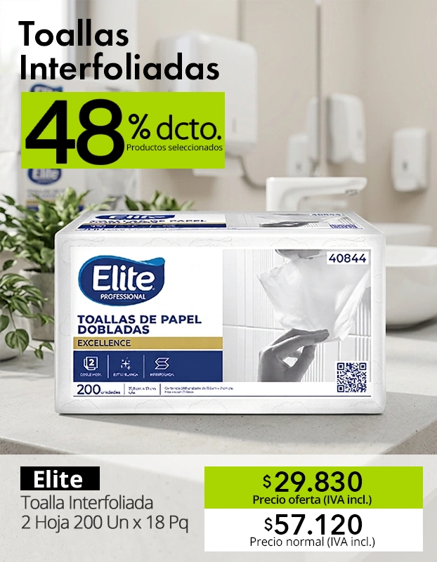 Toalla de papel interfoliada Elite Blanca de 2 hojas, 200 unidades, con 48% de descuento.
