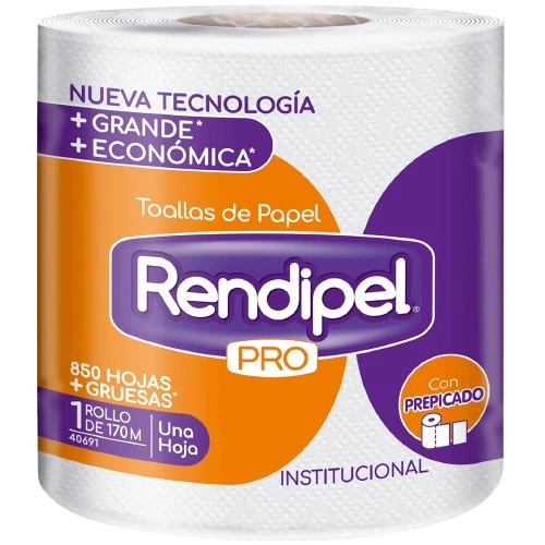 Toalla de Papel Rendipel Pro 1 hoja 170 m — caja 8 rollos