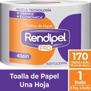 Toalla de Papel Rendipel Pro 1 hoja 170 m — caja 8 rollos