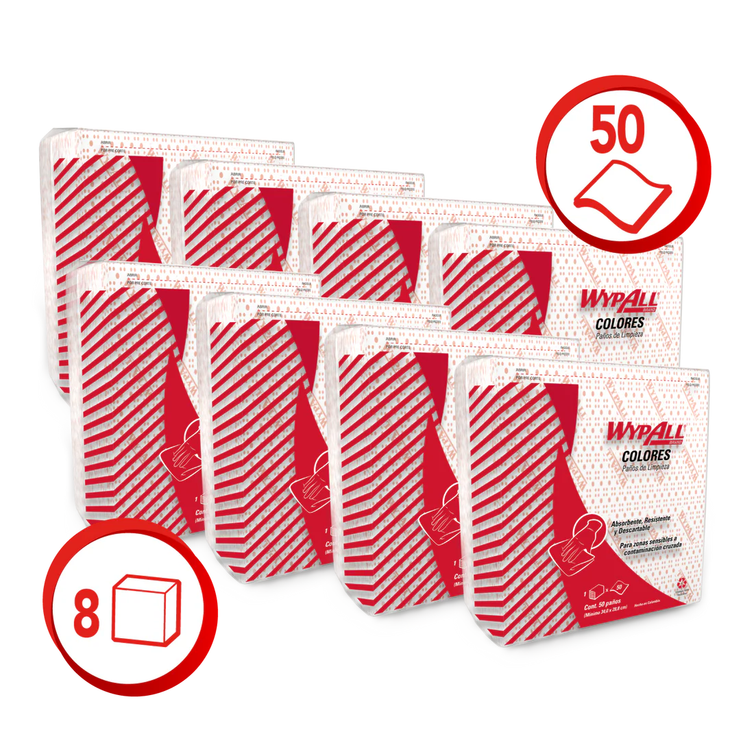 Paños WypAll X50 predoblados rojos lisos 8×50 (caja 400 paños)