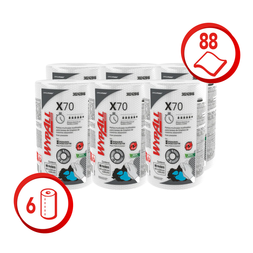 Paños WypAll X70 rollo regular 6 un x 88 paños (caja)