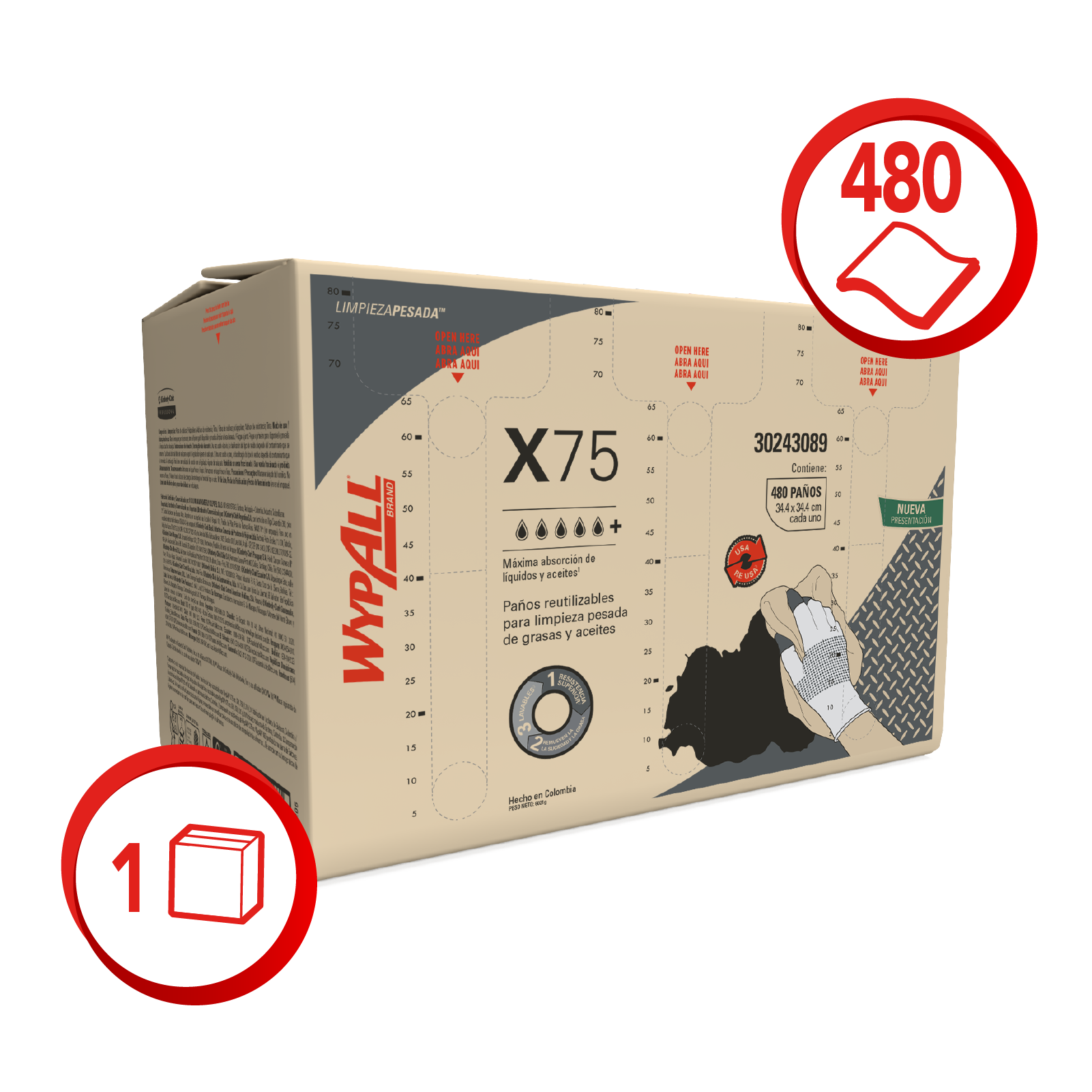 Paños WypAll X75 FuerzaMax predoblados azules 1 caja x 480